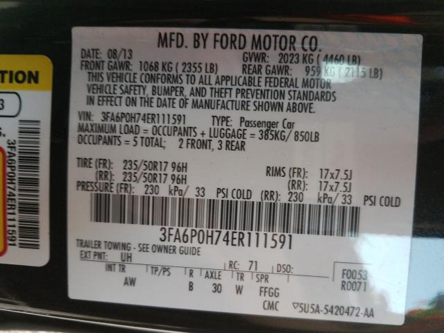 Photo 9 VIN: 3FA6P0H74ER111591 - FORD FUSION SE 