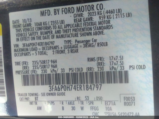 Photo 8 VIN: 3FA6P0H74ER184797 - FORD FUSION 