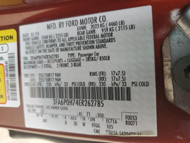 Photo 12 VIN: 3FA6P0H74ER262785 - FORD FUSION SE 