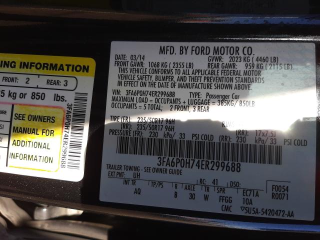 Photo 9 VIN: 3FA6P0H74ER299688 - FORD FUSION SE 