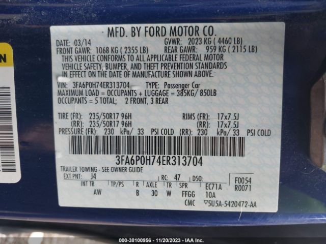 Photo 8 VIN: 3FA6P0H74ER313704 - FORD FUSION 