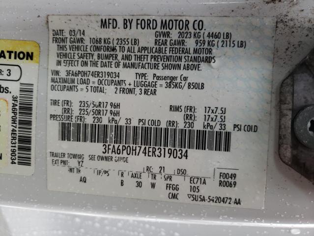 Photo 9 VIN: 3FA6P0H74ER319034 - FORD FUSION SE 