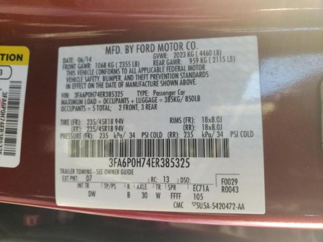 Photo 9 VIN: 3FA6P0H74ER385325 - FORD FUSION SE 