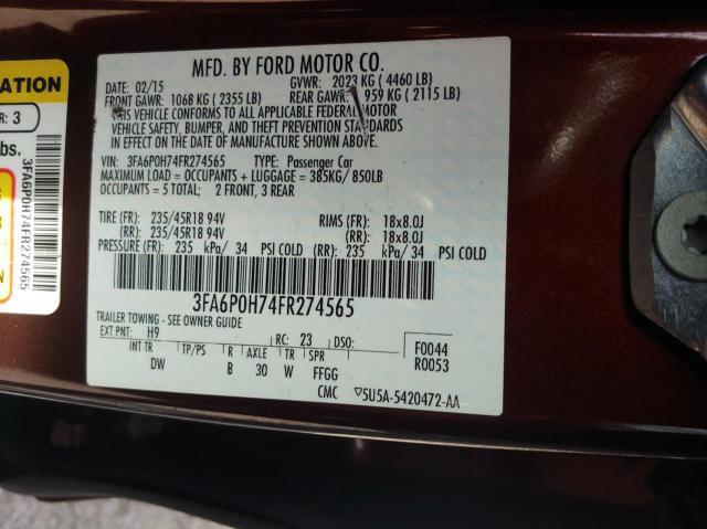 Photo 9 VIN: 3FA6P0H74FR274565 - FORD FUSION SE 