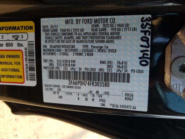 Photo 9 VIN: 3FA6P0H74FR303580 - FORD FUSION 