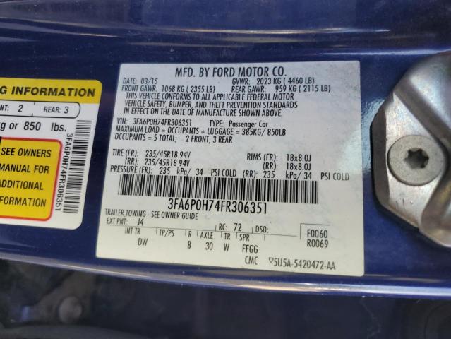 Photo 12 VIN: 3FA6P0H74FR306351 - FORD FUSION SE 