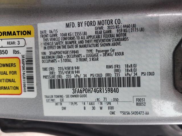 Photo 11 VIN: 3FA6P0H74GR159840 - FORD FUSION 