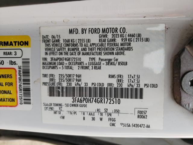 Photo 9 VIN: 3FA6P0H74GR172510 - FORD FUSION 