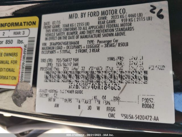 Photo 8 VIN: 3FA6P0H74GR184608 - FORD FUSION 