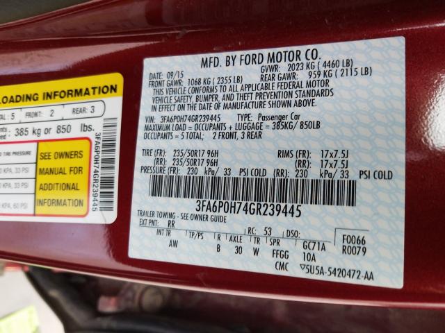 Photo 9 VIN: 3FA6P0H74GR239445 - FORD FUSION SE 