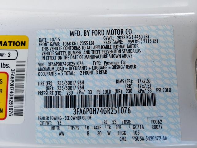 Photo 9 VIN: 3FA6P0H74GR251076 - FORD FUSION SE 