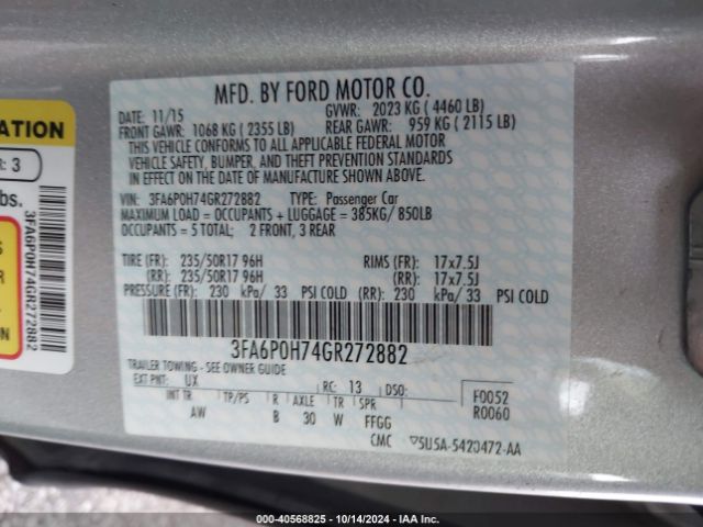 Photo 8 VIN: 3FA6P0H74GR272882 - FORD FUSION 