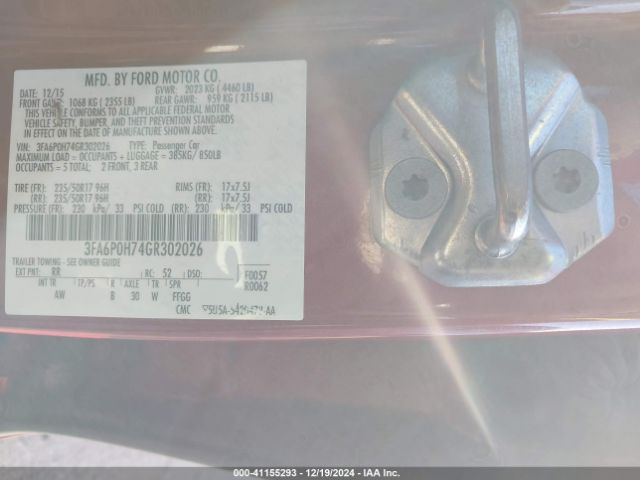 Photo 8 VIN: 3FA6P0H74GR302026 - FORD FUSION 