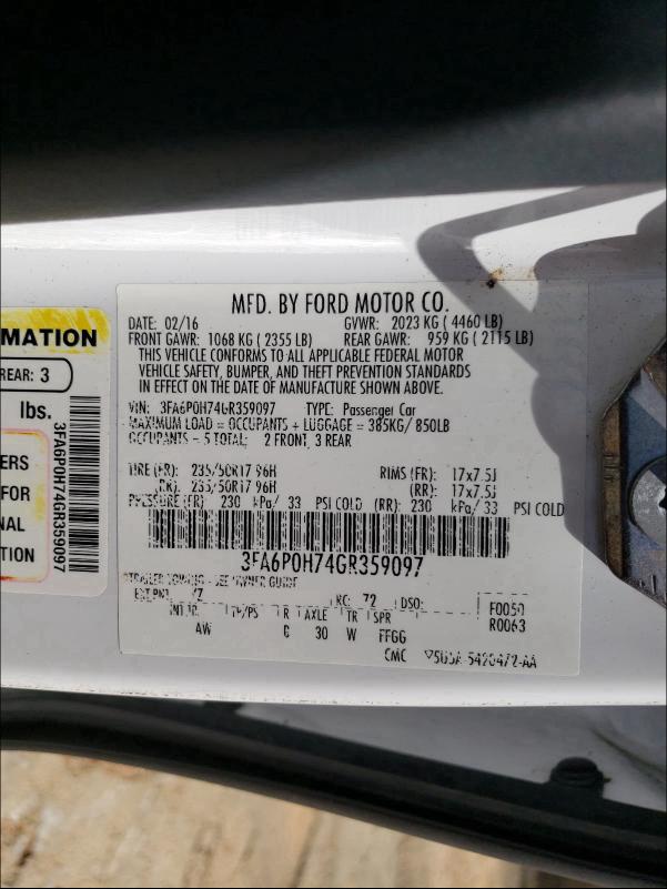 Photo 9 VIN: 3FA6P0H74GR359097 - FORD FUSION SE 