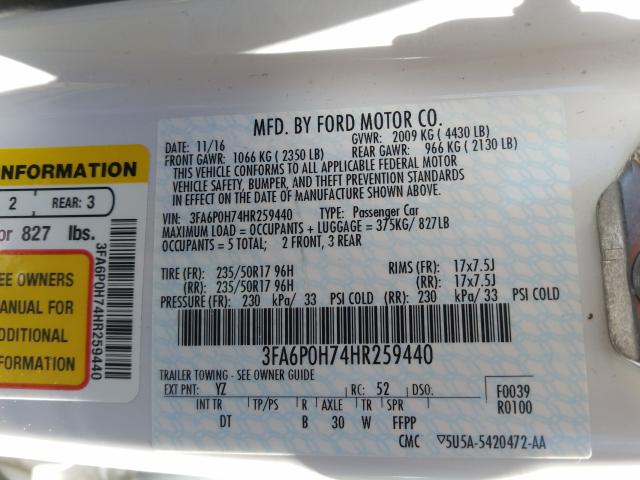 Photo 9 VIN: 3FA6P0H74HR259440 - FORD FUSION 