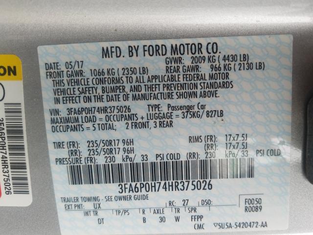 Photo 9 VIN: 3FA6P0H74HR375026 - FORD FUSION SE 