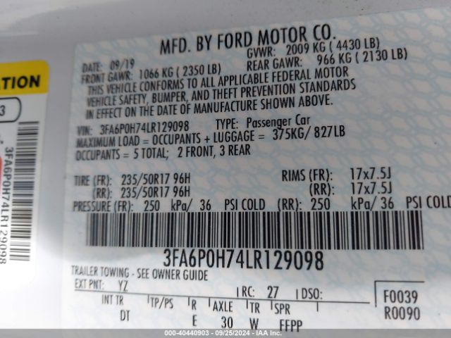 Photo 8 VIN: 3FA6P0H74LR129098 - FORD FUSION 