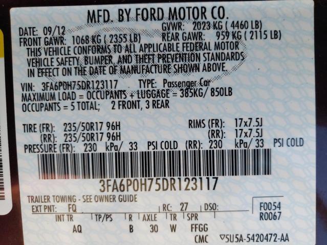 Photo 11 VIN: 3FA6P0H75DR123117 - FORD FUSION 