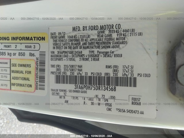 Photo 8 VIN: 3FA6P0H75DR134568 - FORD FUSION 