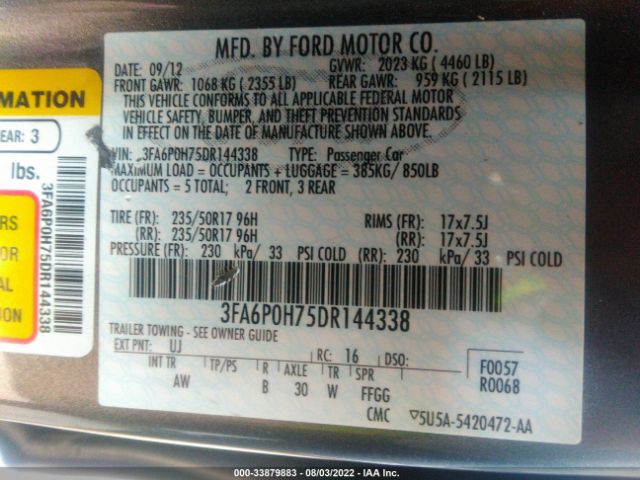 Photo 8 VIN: 3FA6P0H75DR144338 - FORD FUSION 