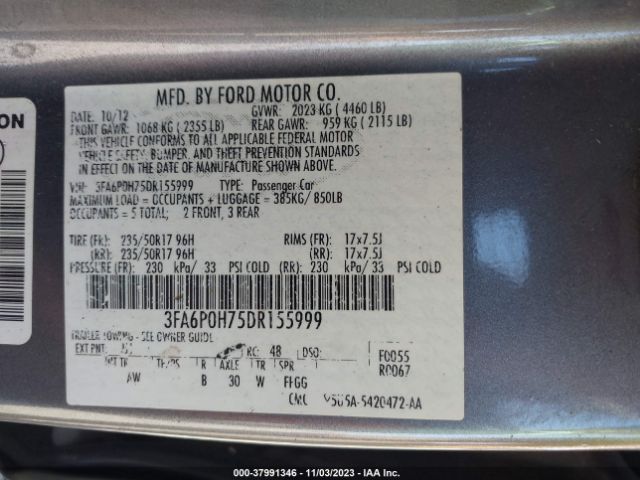 Photo 8 VIN: 3FA6P0H75DR155999 - FORD FUSION 