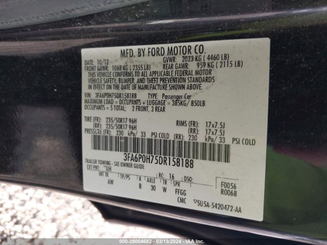 Photo 8 VIN: 3FA6P0H75DR158188 - FORD FUSION 