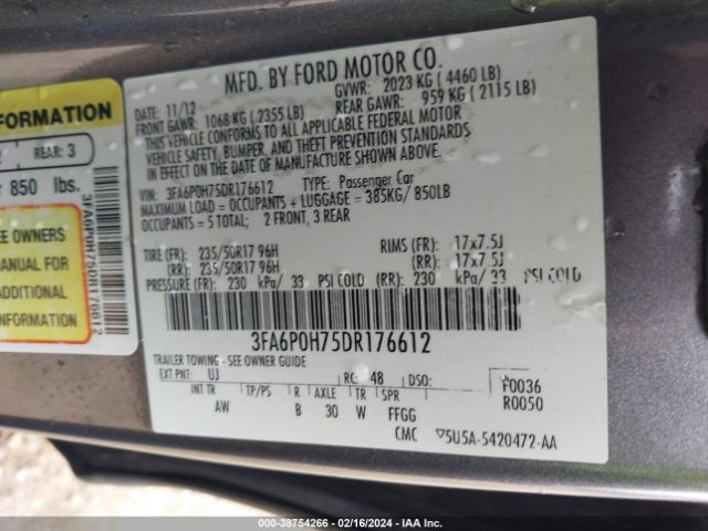 Photo 8 VIN: 3FA6P0H75DR176612 - FORD FUSION 