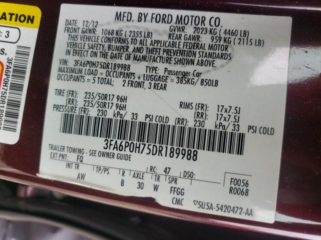 Photo 9 VIN: 3FA6P0H75DR189988 - FORD FUSION SE 