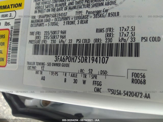 Photo 8 VIN: 3FA6P0H75DR194107 - FORD FUSION 