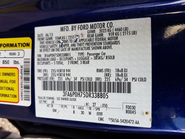 Photo 9 VIN: 3FA6P0H75DR338805 - FORD FUSION SE 