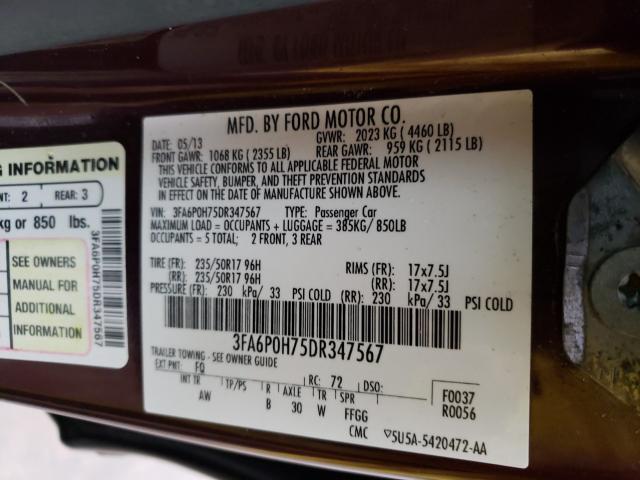 Photo 9 VIN: 3FA6P0H75DR347567 - FORD FUSION SE 