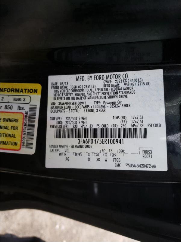 Photo 9 VIN: 3FA6P0H75ER100941 - FORD FUSION SE 