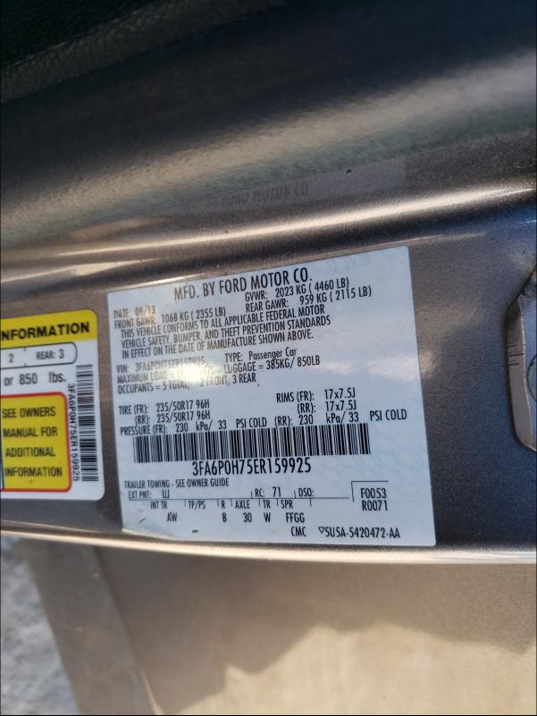 Photo 9 VIN: 3FA6P0H75ER159925 - FORD FUSION SE 