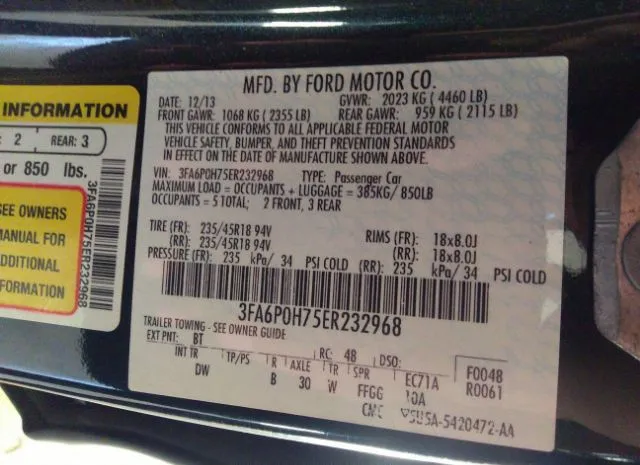 Photo 8 VIN: 3FA6P0H75ER232968 - FORD FUSION 