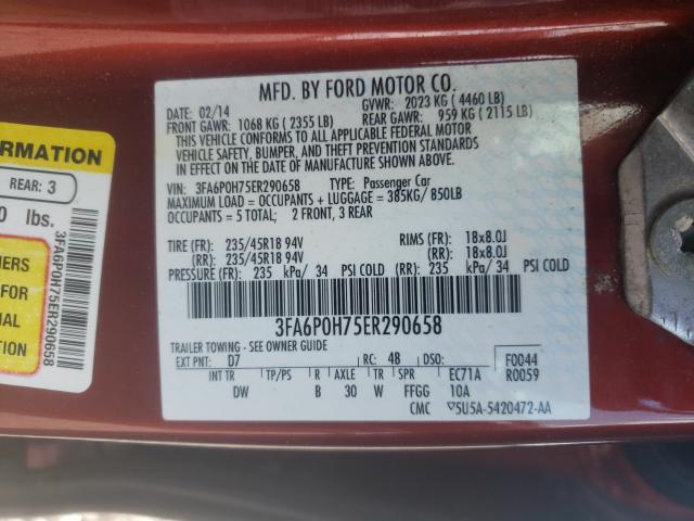 Photo 9 VIN: 3FA6P0H75ER290658 - FORD FUSION SE 