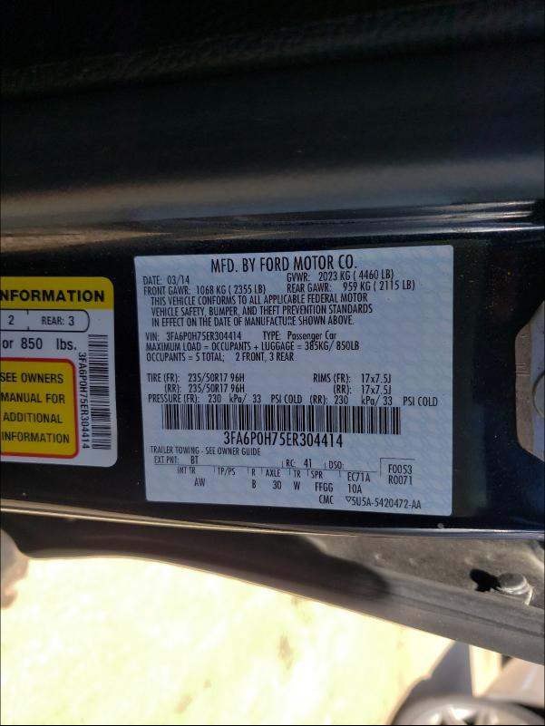 Photo 9 VIN: 3FA6P0H75ER304414 - FORD FUSION SE 