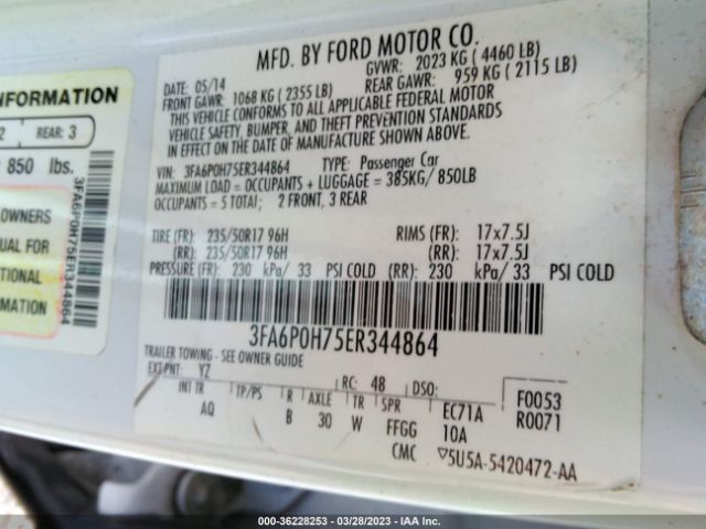 Photo 8 VIN: 3FA6P0H75ER344864 - FORD FUSION 