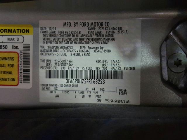 Photo 9 VIN: 3FA6P0H75FR168223 - FORD FUSION SE 