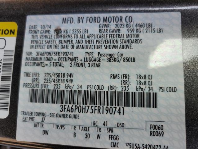 Photo 12 VIN: 3FA6P0H75FR190741 - FORD FUSION 