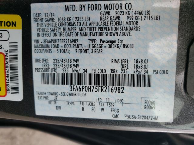 Photo 9 VIN: 3FA6P0H75FR216982 - FORD FUSION 