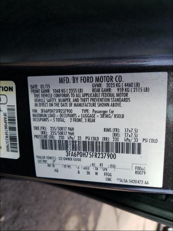 Photo 9 VIN: 3FA6P0H75FR237900 - FORD FUSION 