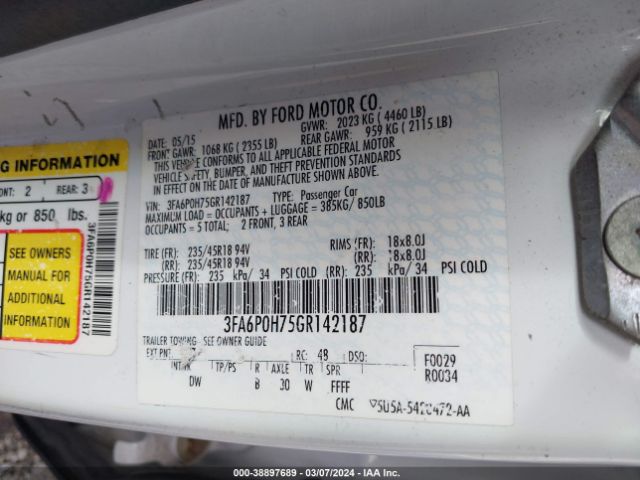 Photo 8 VIN: 3FA6P0H75GR142187 - FORD FUSION 