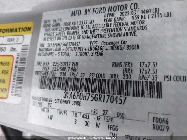 Photo 8 VIN: 3FA6P0H75GR170457 - FORD FUSION 