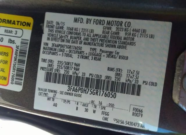 Photo 8 VIN: 3FA6P0H75GR176050 - FORD FUSION 