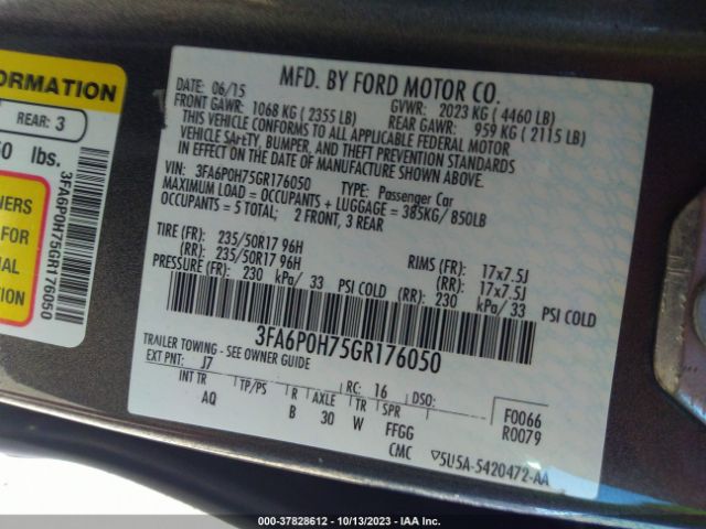 Photo 8 VIN: 3FA6P0H75GR176050 - FORD FUSION 