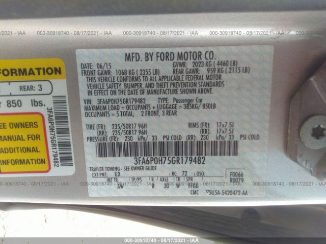 Photo 8 VIN: 3FA6P0H75GR179482 - FORD FUSION 