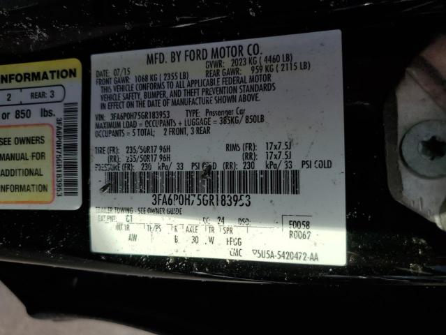 Photo 9 VIN: 3FA6P0H75GR183953 - FORD FUSION SE 