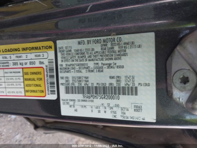 Photo 8 VIN: 3FA6P0H75GR200010 - FORD FUSION 