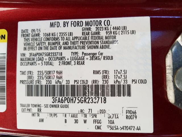 Photo 9 VIN: 3FA6P0H75GR233718 - FORD FUSION SE 