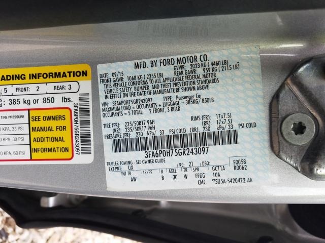 Photo 9 VIN: 3FA6P0H75GR243097 - FORD FUSION SE 